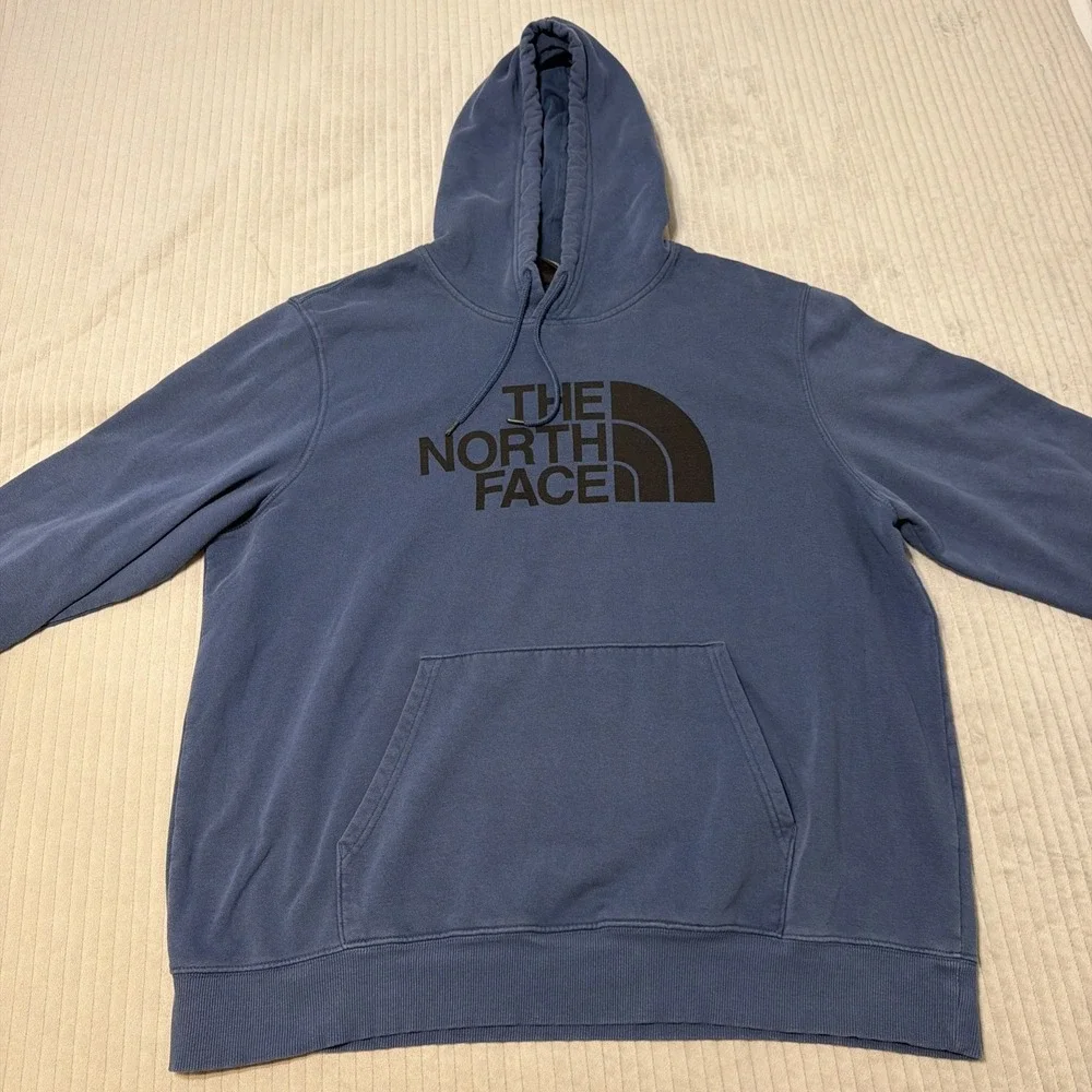 The North Face Men's Blue Full Zip Hoodie Fleece Hooded Logo Pockets XXL